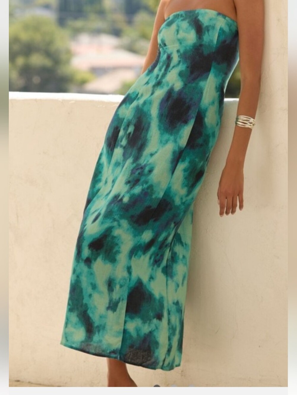 Anthrologie Strapless Blue Pattern Strapless Dress        *Medium * NWT